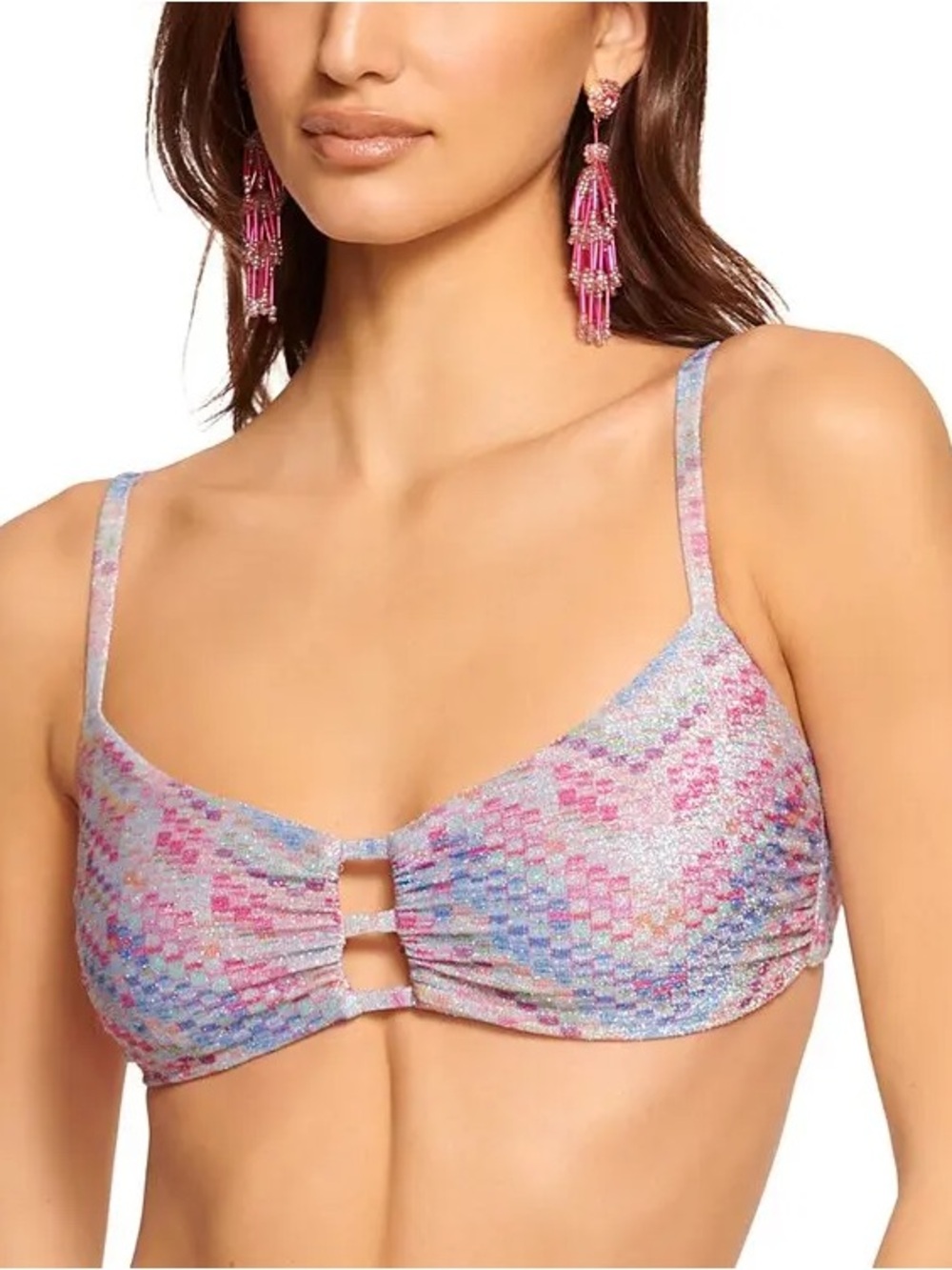 Ramy Brook Pink Multi-Color Shimmery Bikini Bra Top Size Small BNWT